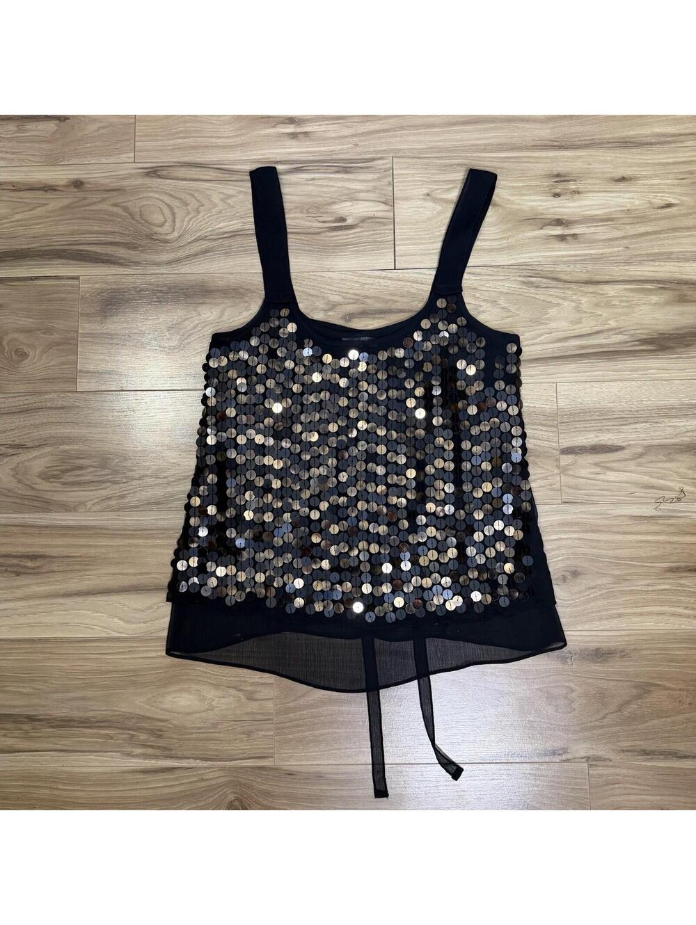 Gap Black Large Paillette Sequin Tank Top Tie Back Party Y2K McBling Size S